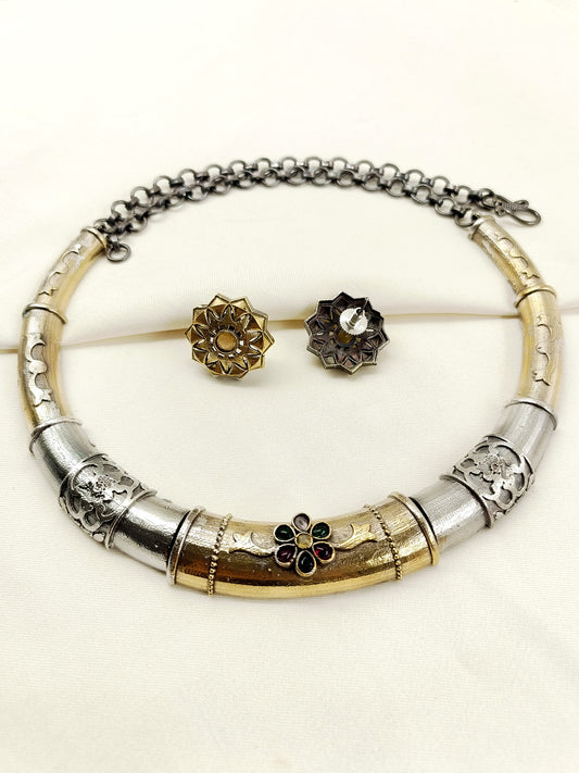 Clemence Multi Colour Oxidized Hasli Styled Choker Set
