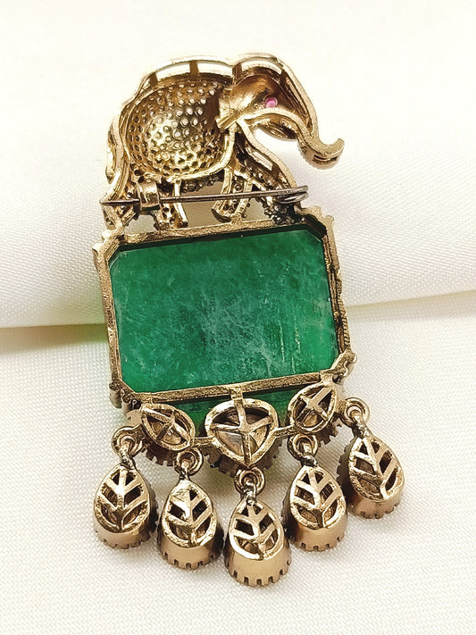 Hritik Green Elephant Brooch