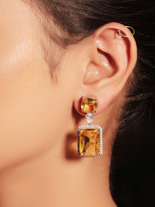 Parnika Golden American Diamond Silver Plated Earrings