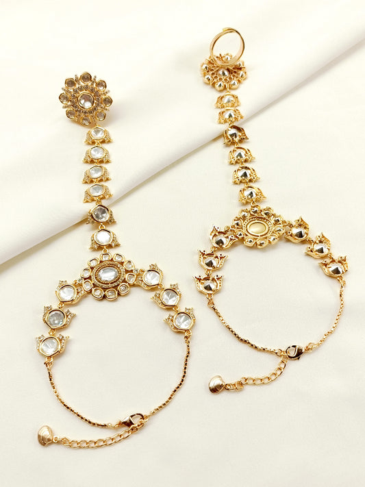 Chitrangana White Kundan Hathphool Set Of 2