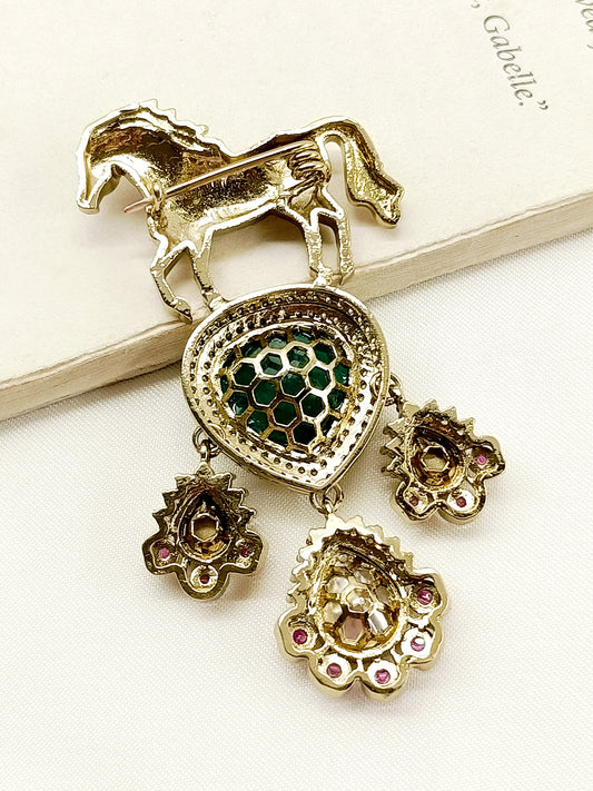 Bulan Green Horse Brooch