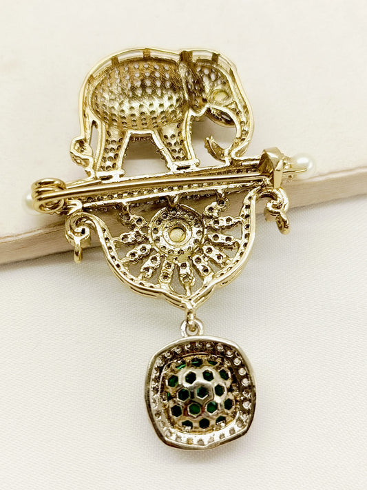 Shravan Green Elephant Brooch