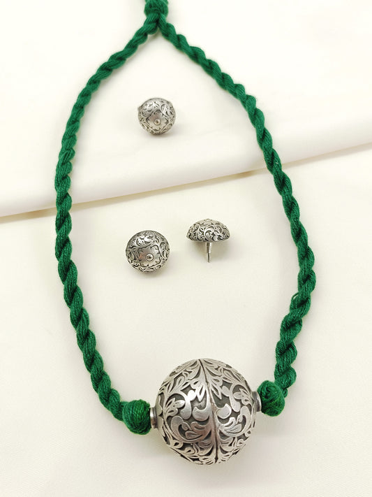 Ilina Green Oxidized Pendant Set With Ring