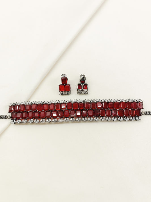 Indra Maroon Victorian Choker Set