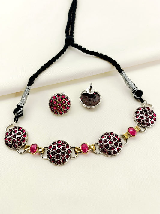 Rameshwari Ruby Oxidized Choker Set