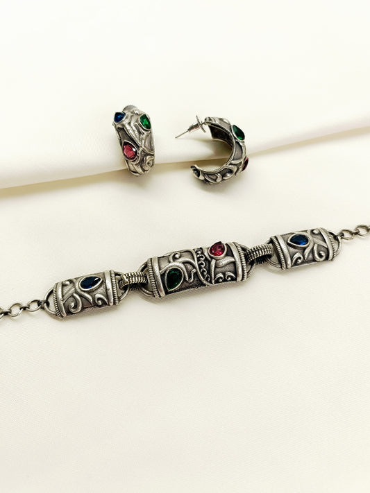 Clarissa Multi Colour Oxidized Choker Set
