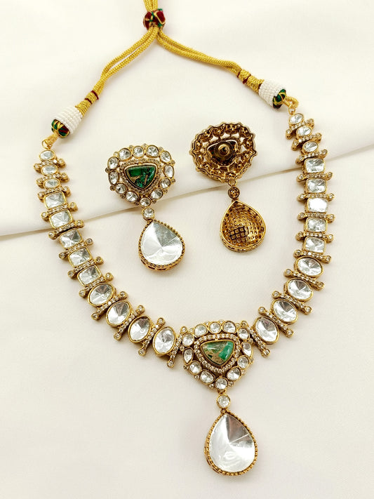 Aadhera Green Kundan Necklace Set