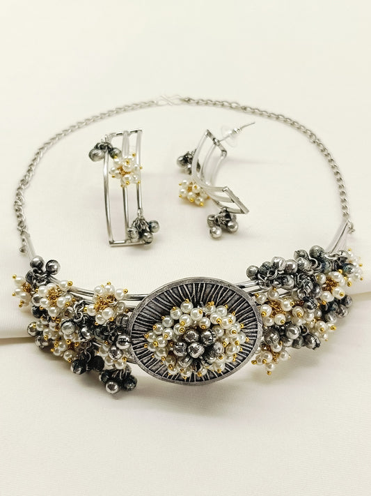 Jayanti White Pearl Oxidized Choker Set