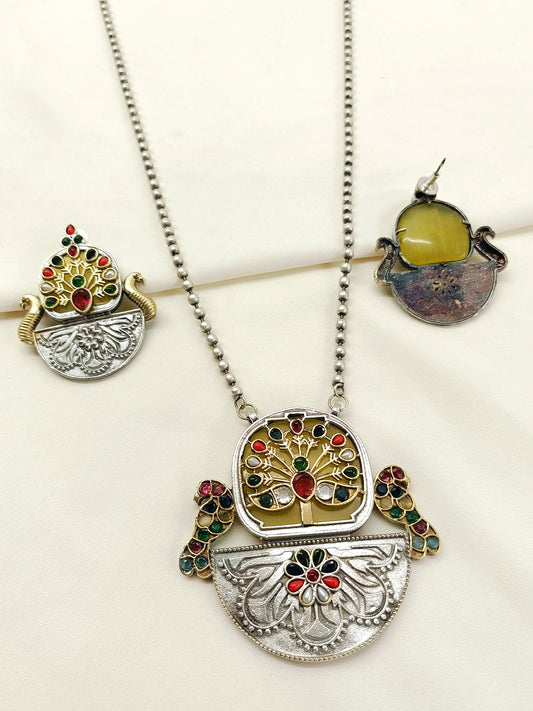 America Multi Colour Oxidized Pendant Set