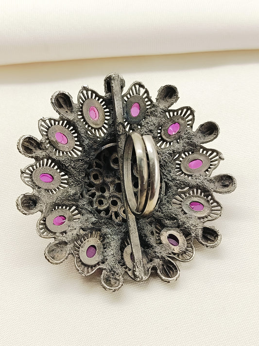 Leo Ruby Oxidized Finger Ring