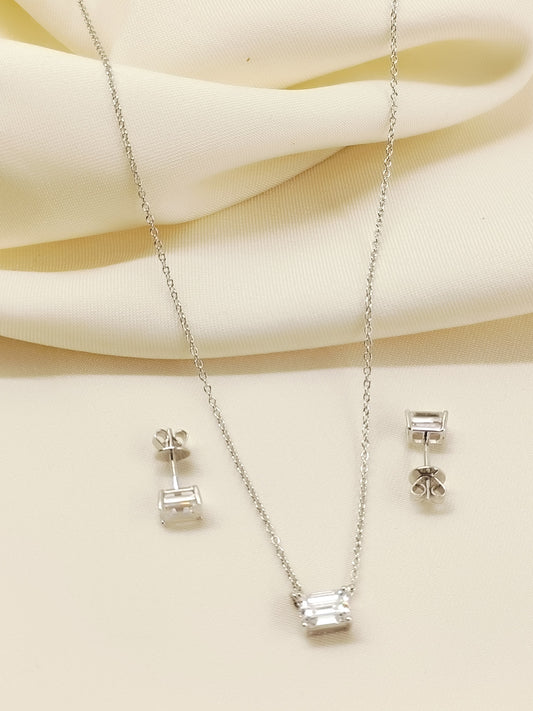 Qashi 92.5 Silver American Diamond Pendant Set
