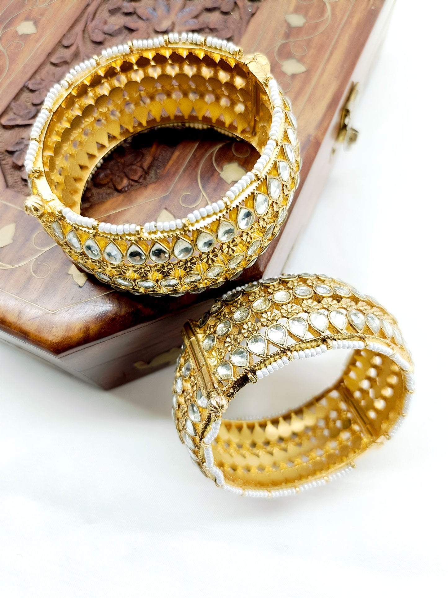 Amita White Kundan Kada Set Of 2