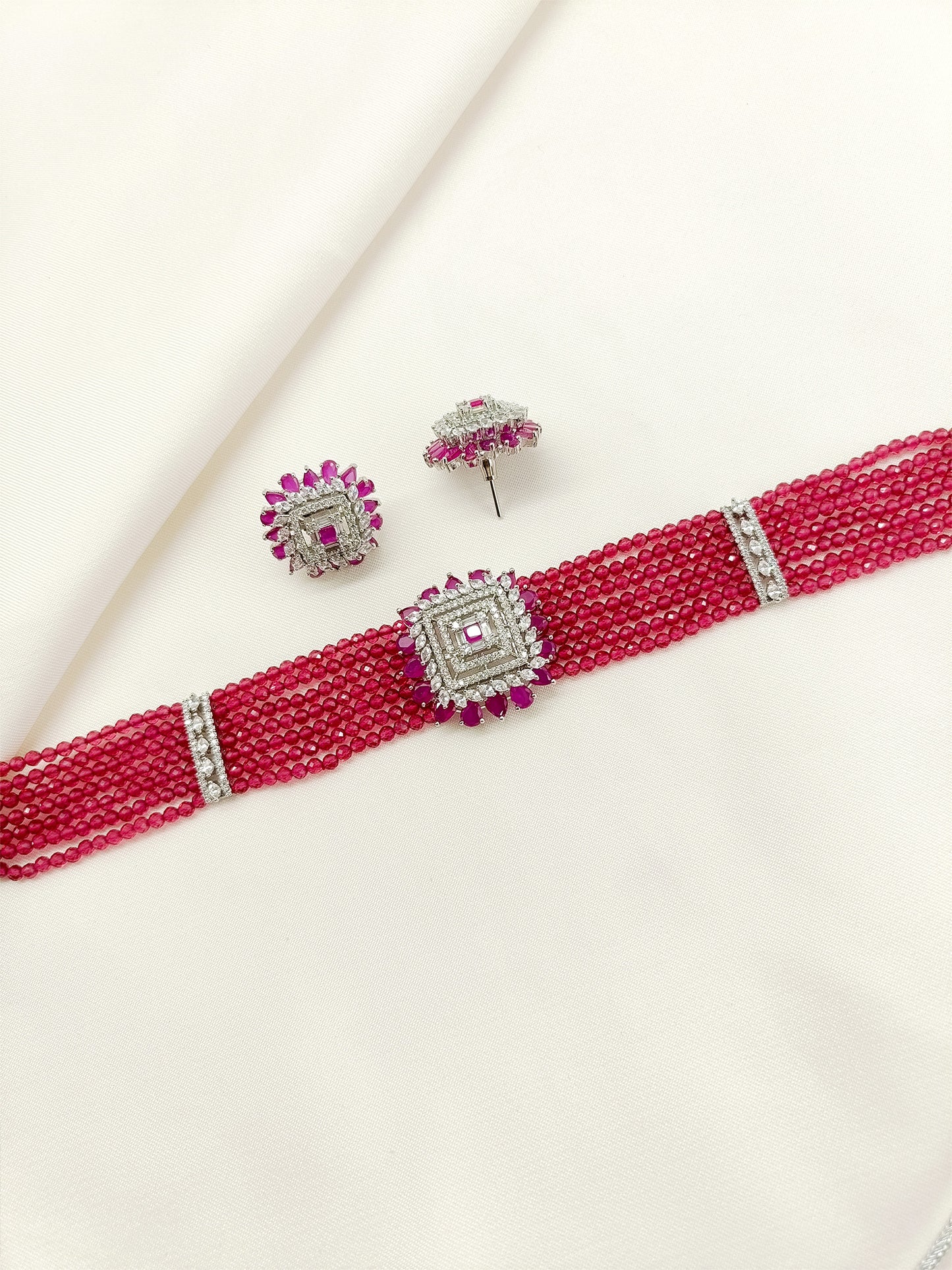 Zeniro Ruby American Diamond Choker Set