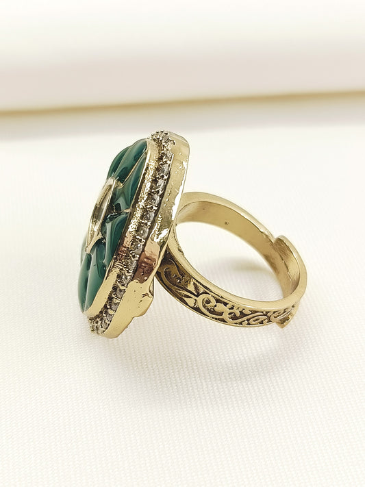 Revati Green Kundan Finger Ring