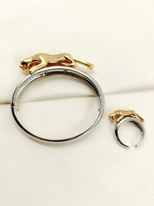 Akshat Silver Leopard Men's Bracelet Ring Combo
