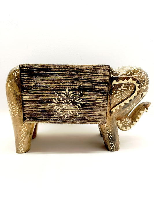 Kalamkari Elephant Jewellery Box In Wood