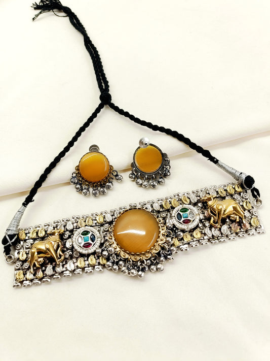 Richa Multi Colour Oxidized Choker Set