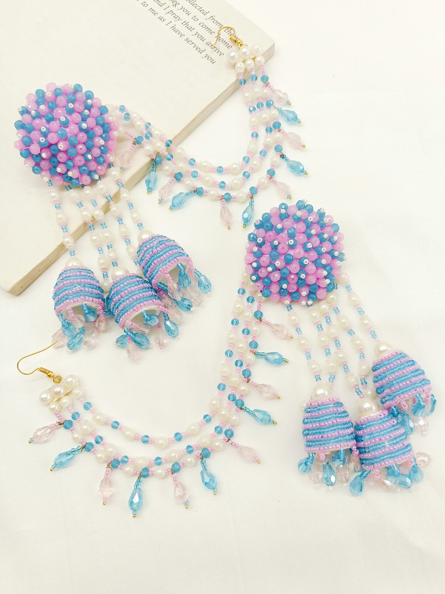 Paavni Pink Blue Handmade Earrings With Kaanchain