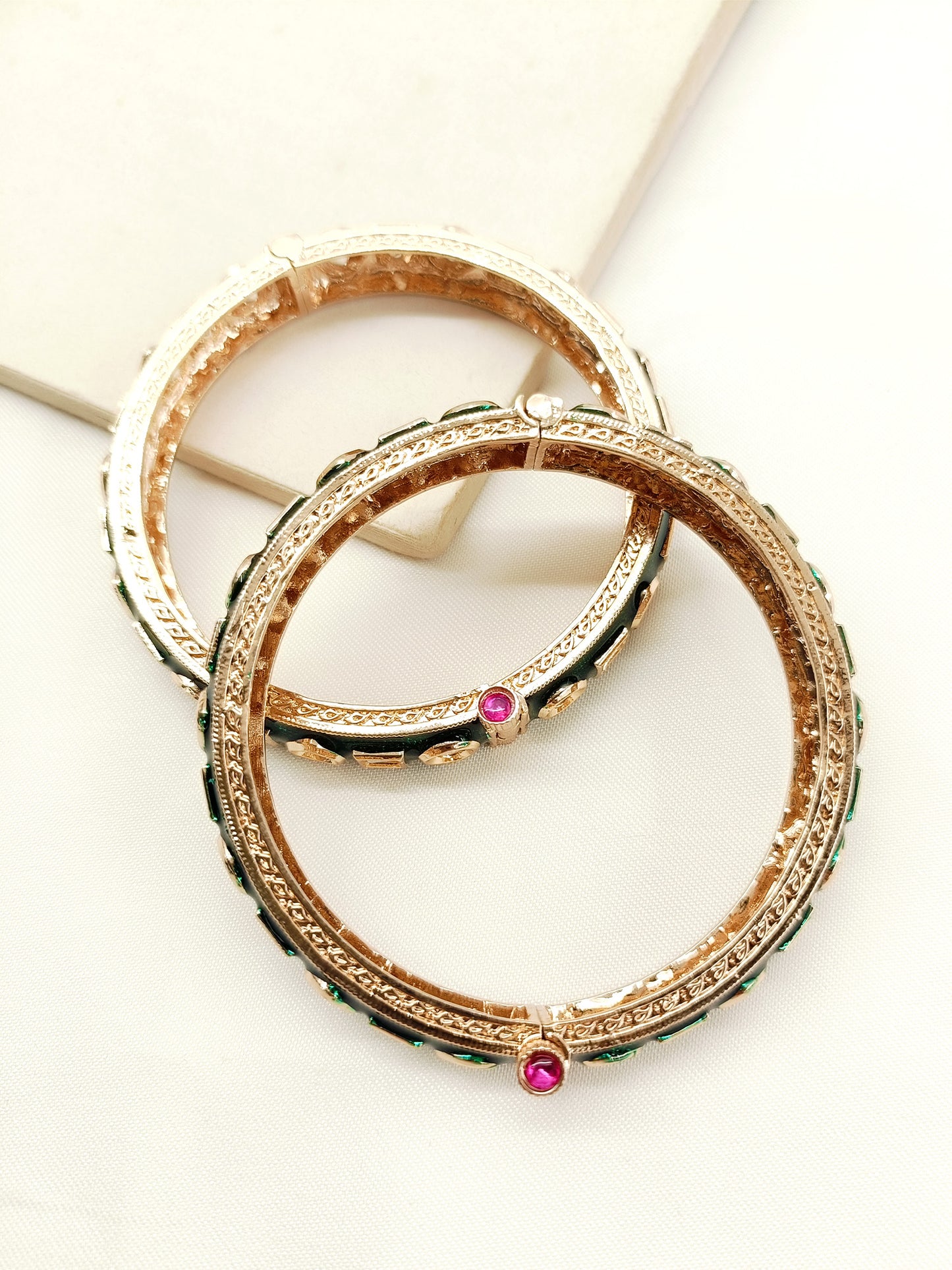 Pankriti Green Kundan Bangle Set Of 2