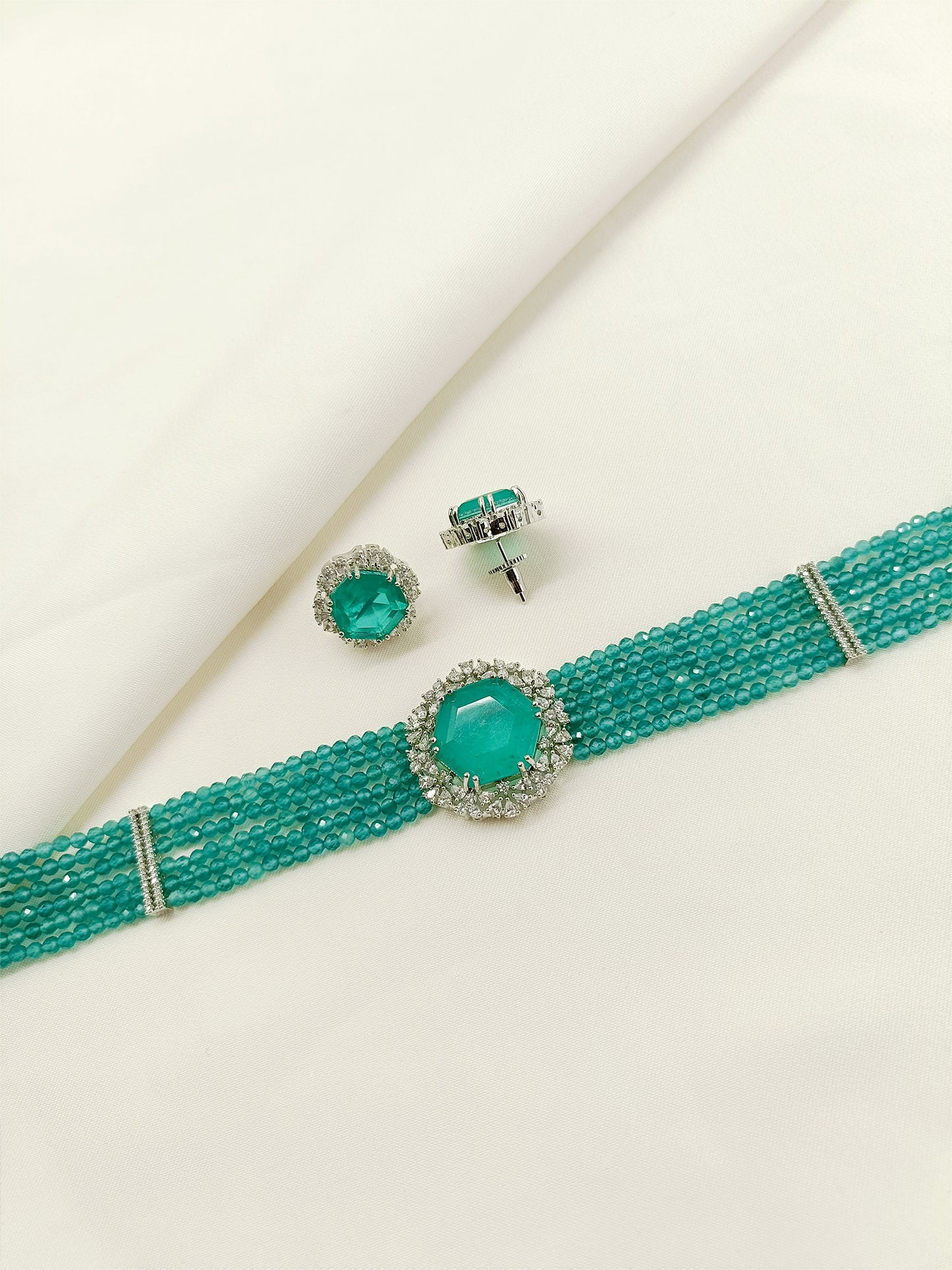 Shravani Green American Diamond Choker Set
