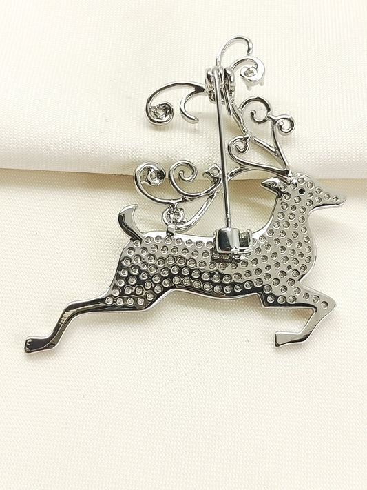 Mini Silver Reindeer Brooch
