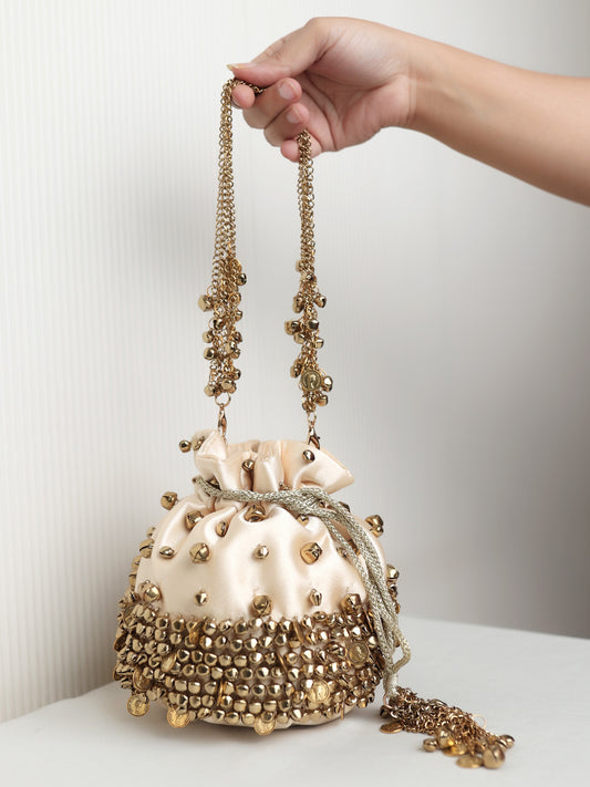 Nivriti Ivory Royale Heavy Ghungroo Coin Potli Bag