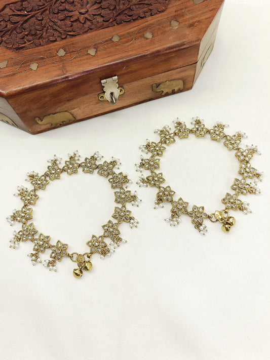 Vinaya White Pearl Polki Anklet