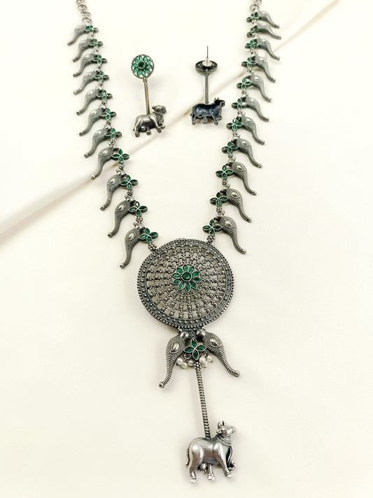 Avisha Green Oxidized Necklace Set