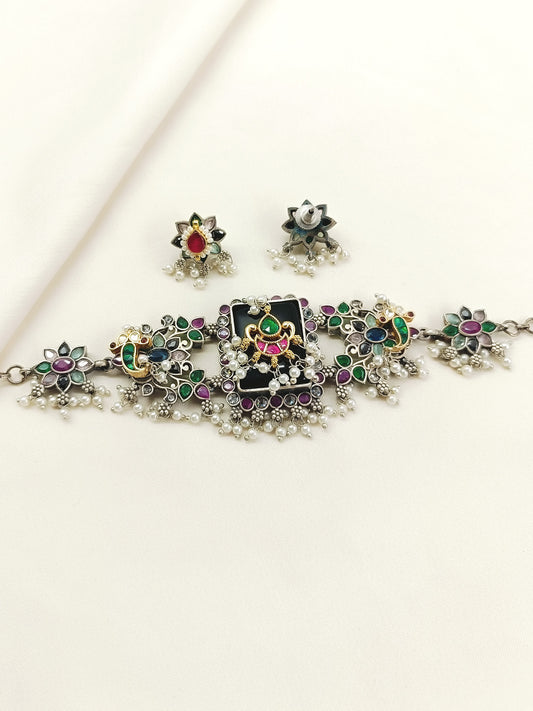 Vasuda Multi Colour Oxidized Choker Set