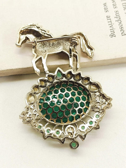 Naval Green Horse Brooch