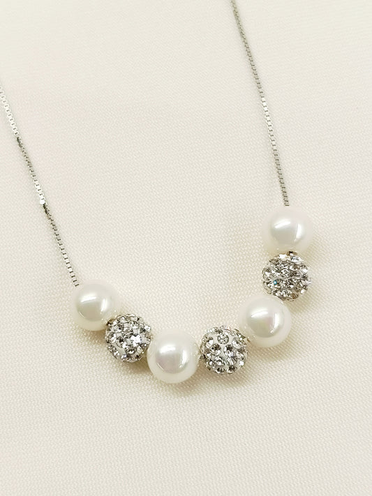Brylee White Pearl 92.5 Silver Swarovski Stone Neckpiece