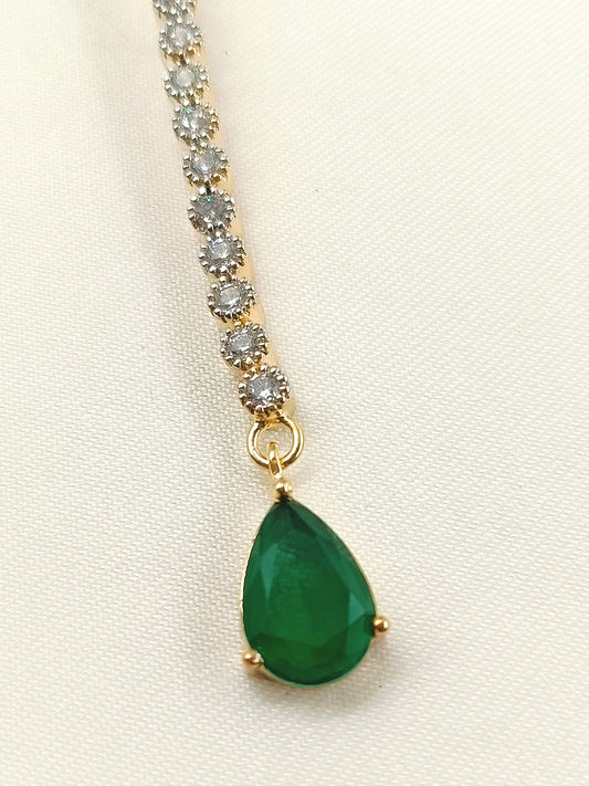 Kamalpreet Green American Diamond Teeka