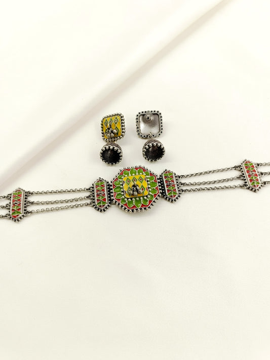Rolly Multi Colour Oxidized Choker Set