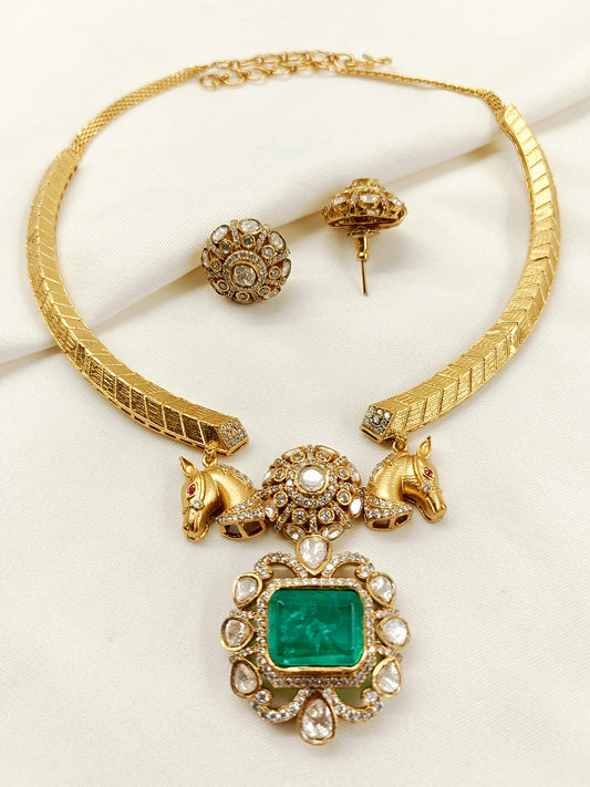 Heema Green Kundan Hasli Styled Necklace Set