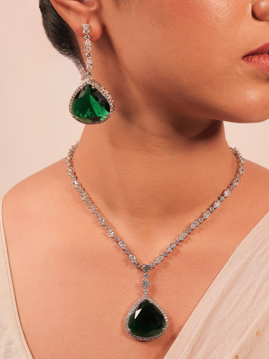 Ramiza Green American Diamond Necklace Set