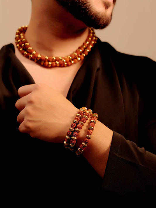 Likhith Three-Layer Rudraksha Mala With Bracelet