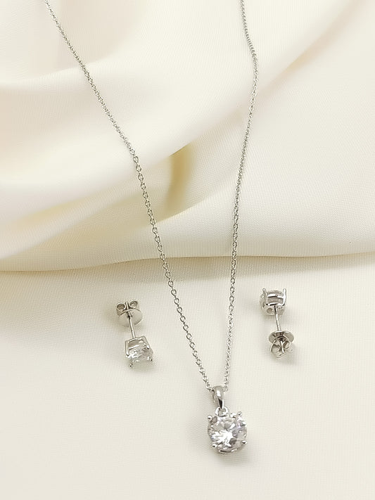 Biana 92.5 Silver American Diamond Pendant Set