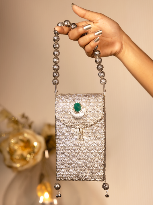 Kritika Green Silver Mobile Pouch