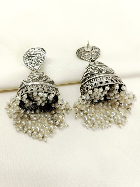 Ruchi White Pearl Oxidized Jhumki