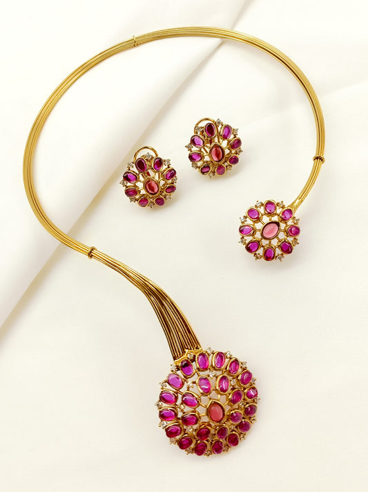 Eliza Kundan Combo Set In Ruby