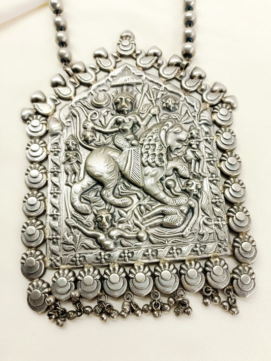 Milan Plain Maa Durga Sherawali -Oxidized Men's Neckpiece