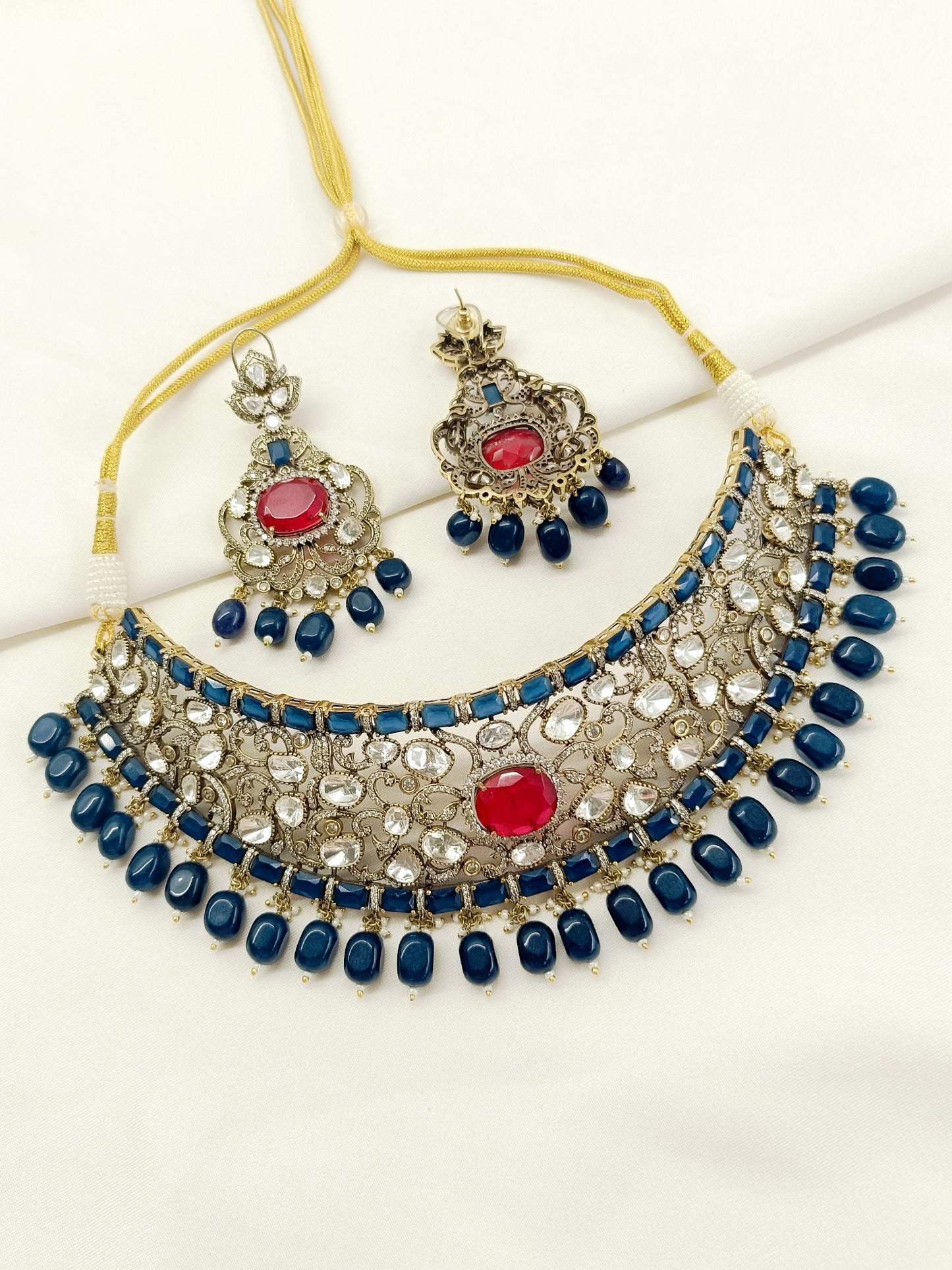 Sheetal Blue Victorian Choker Set
