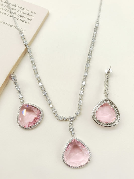 Tasavur Baby Pink American Diamond Necklace Set