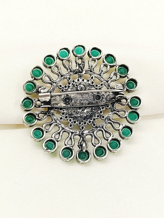 Advaith Green Oxidized Brooch