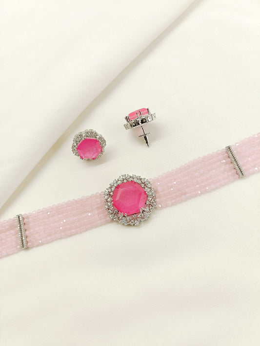 Ravee Baby Pink American Diamond Choker Set