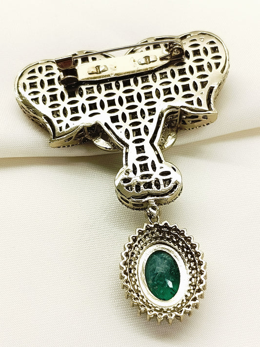 Darsh Green Elephant Brooch