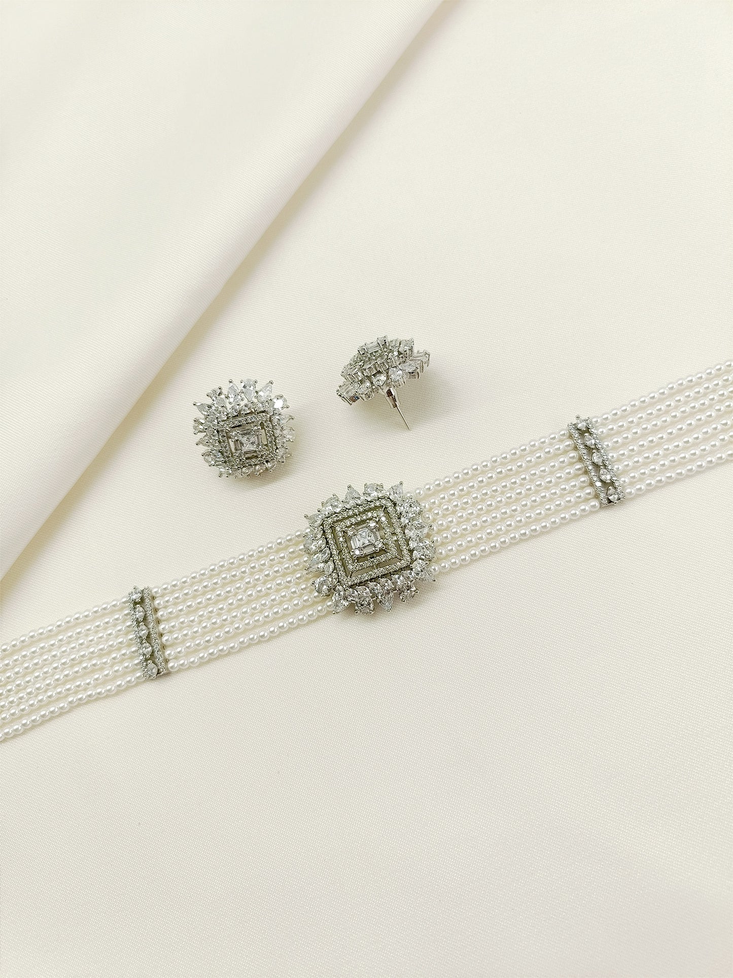 Pareeka White Pearl American Diamond Choker Set