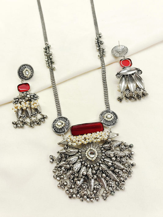 Rhea Ruby Oxidized Pendant Set