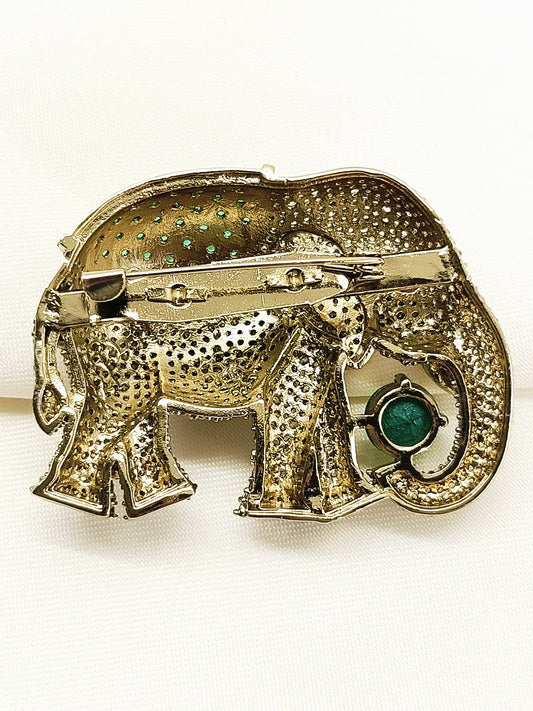 Hredhaan Green Elephant Brooch
