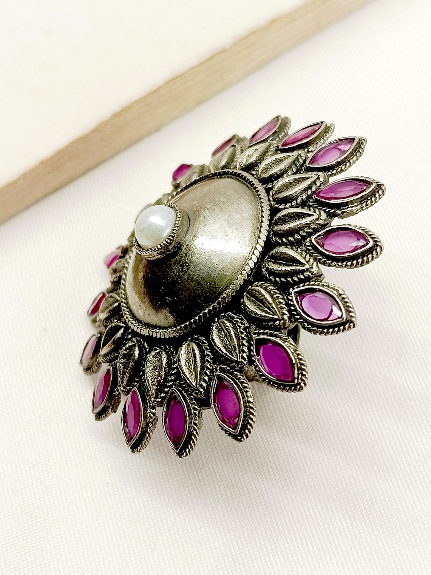 Ayda Ruby Oxidized Finger Ring
